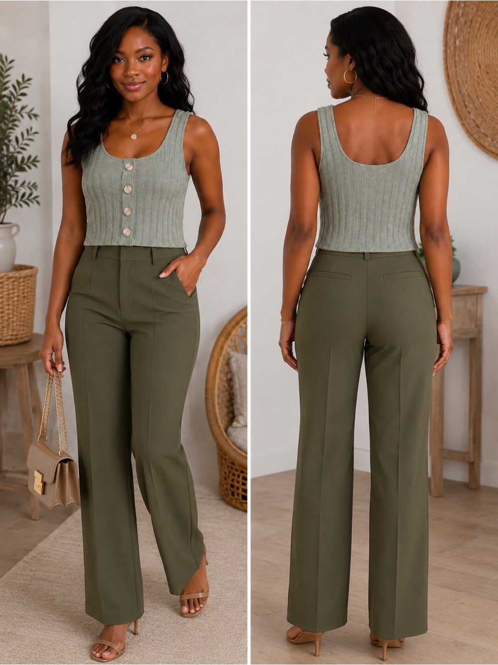Hem & Thread Ribbed Sage Green Knit Top - Picture 1 of 6